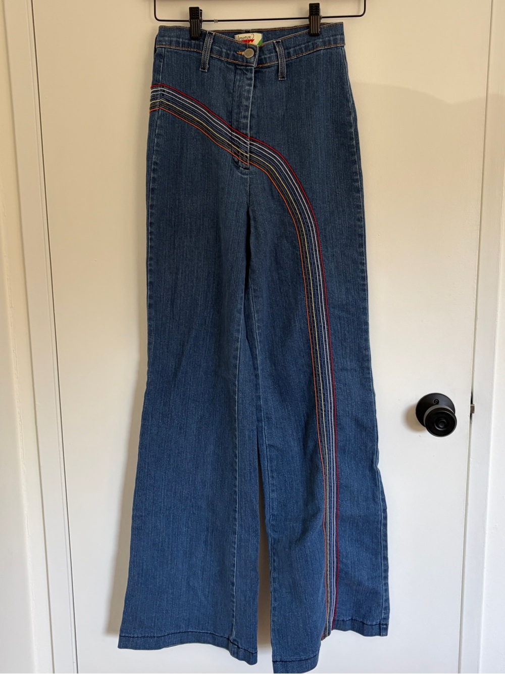 Women’s Blue Denim Jeans with Rainbow Stripe. By Fervour